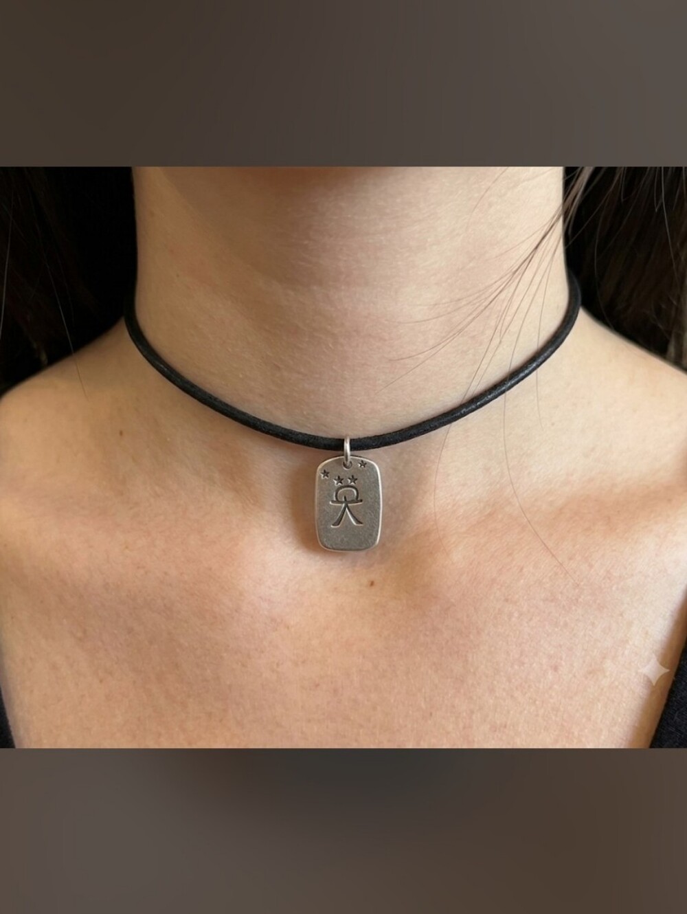 Me&Ro Sterling Silver COURAGE Dog Tag Pendant Black Cord Choker Necklace 925 Vt